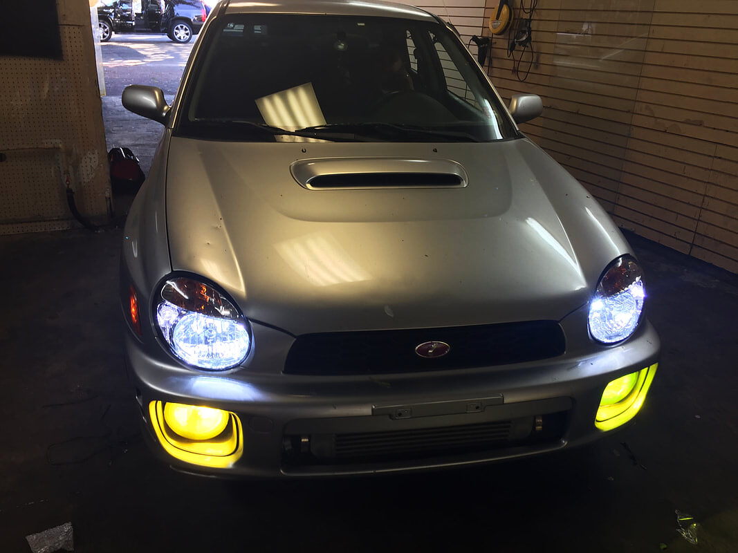 Subaru WRX after automotive window tinting in Miami